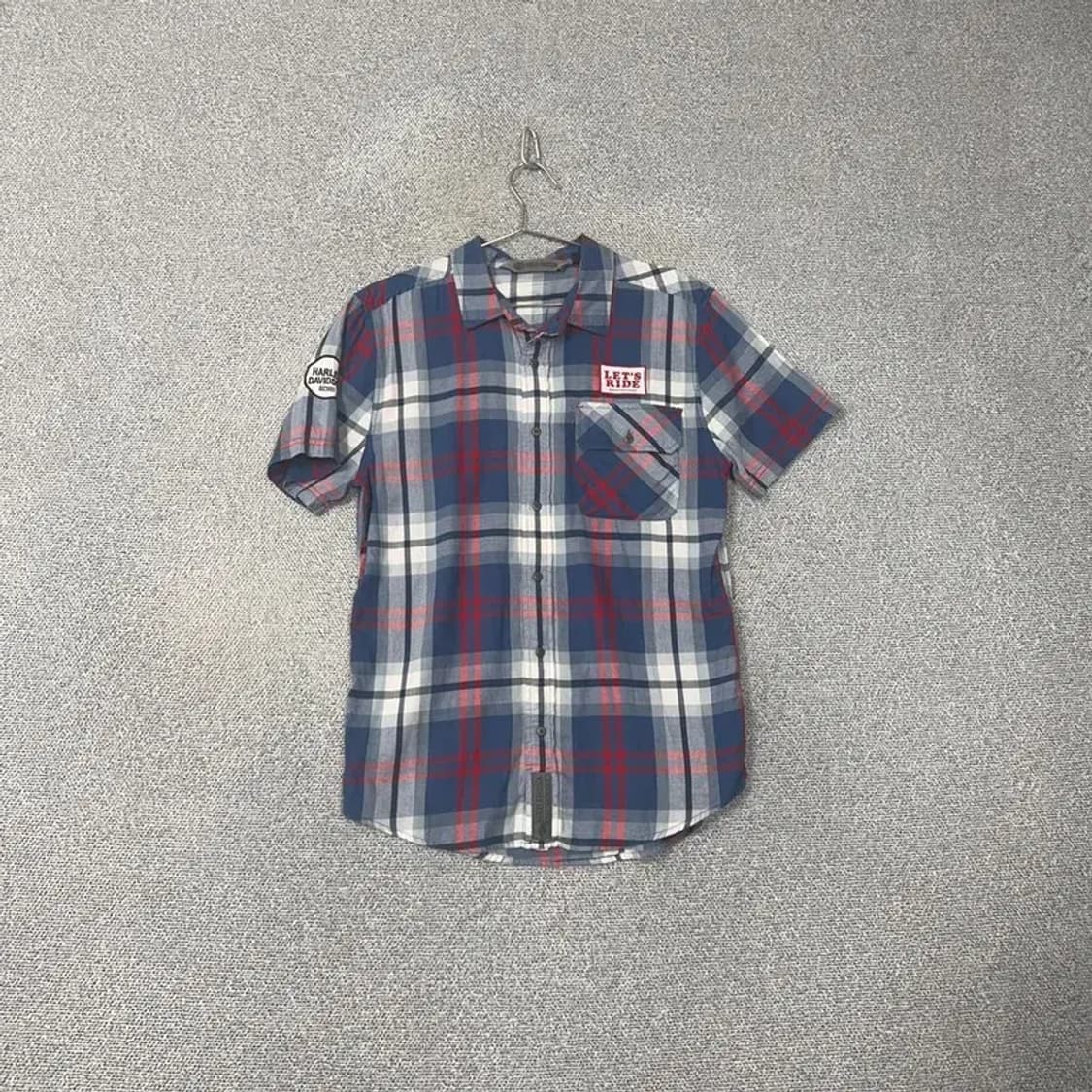할리데이비슨 패치 백로고 플란넬 체크 반팔 셔츠 M 상품이미지2