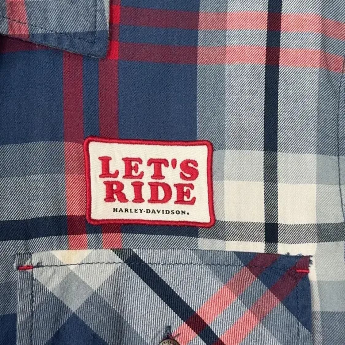 할리데이비슨 패치 백로고 플란넬 체크 반팔 셔츠 M 상품이미지4