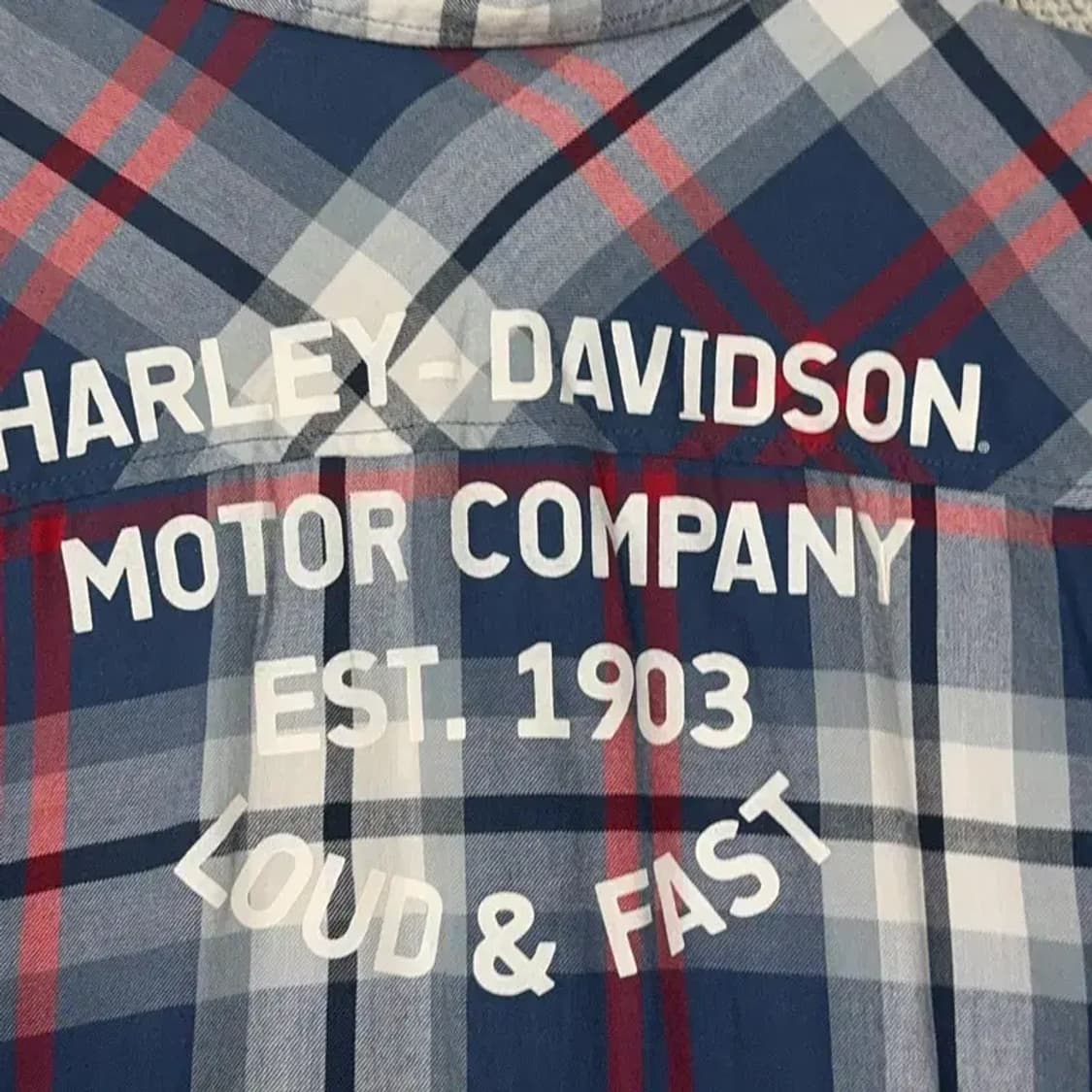 할리데이비슨 패치 백로고 플란넬 체크 반팔 셔츠 M 상품이미지5