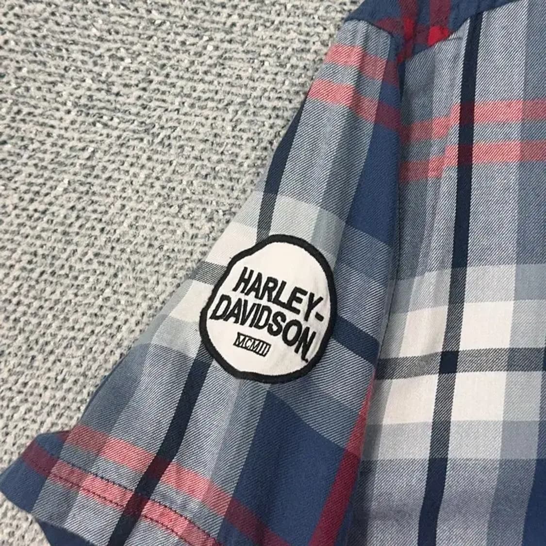 할리데이비슨 패치 백로고 플란넬 체크 반팔 셔츠 M 상품이미지6