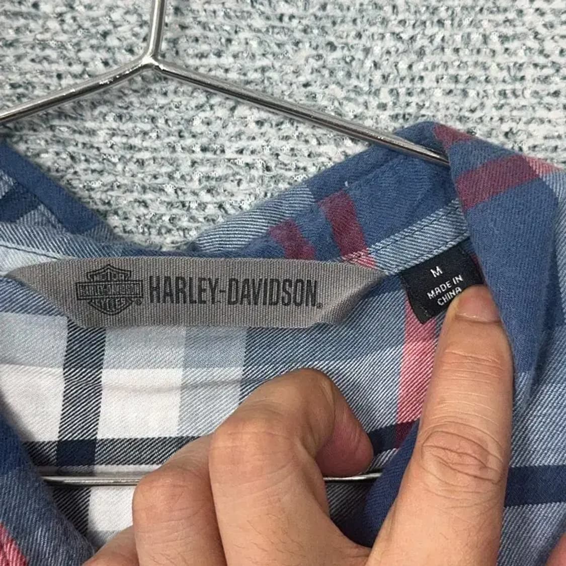 할리데이비슨 패치 백로고 플란넬 체크 반팔 셔츠 M 상품이미지7