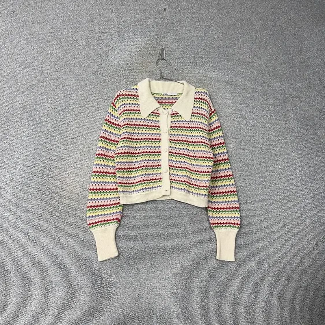자라 스트라이프 카라 니트 가디건 M 상품이미지1