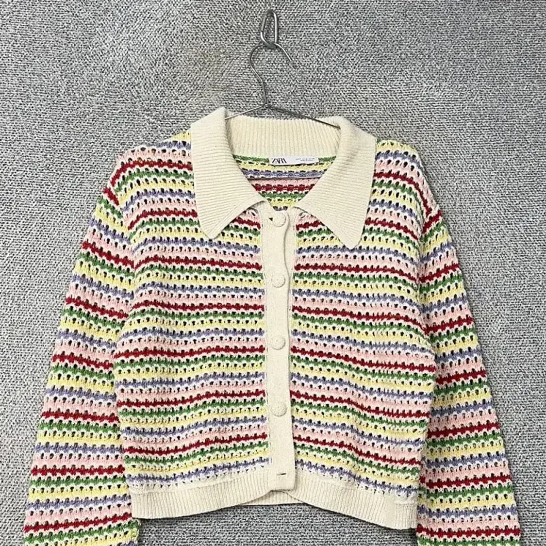 자라 스트라이프 카라 니트 가디건 M 상품이미지3