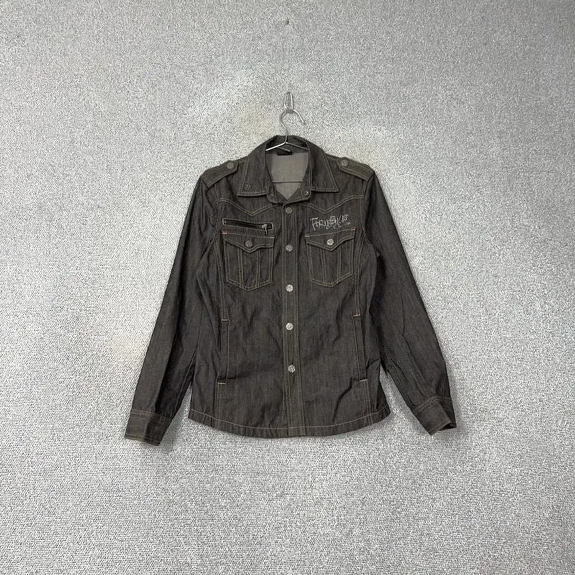후부 빈티지 스펠아웃 자수 흑청 데님 셔츠 자켓 M 상품이미지1