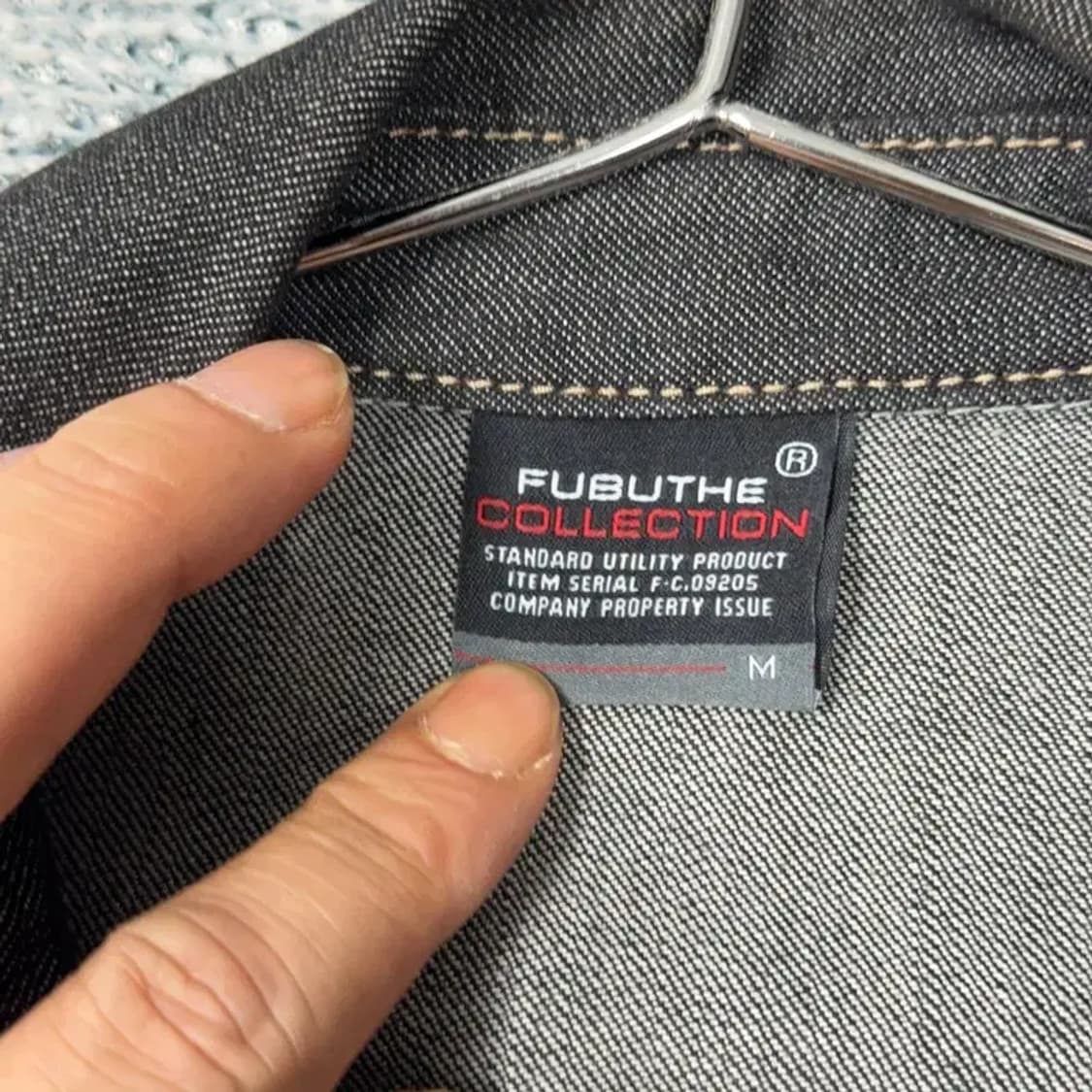 후부 빈티지 스펠아웃 자수 흑청 데님 셔츠 자켓 M 상품이미지4