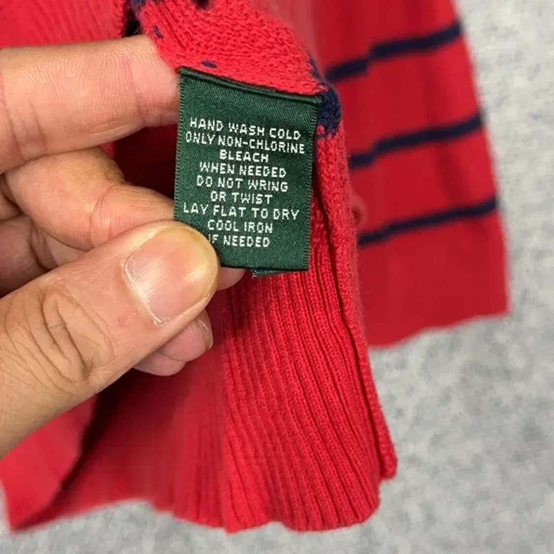 로렌 랄프로렌 Y2K 레드 스트라이프 코튼 니트 후드티 S 상품이미지4