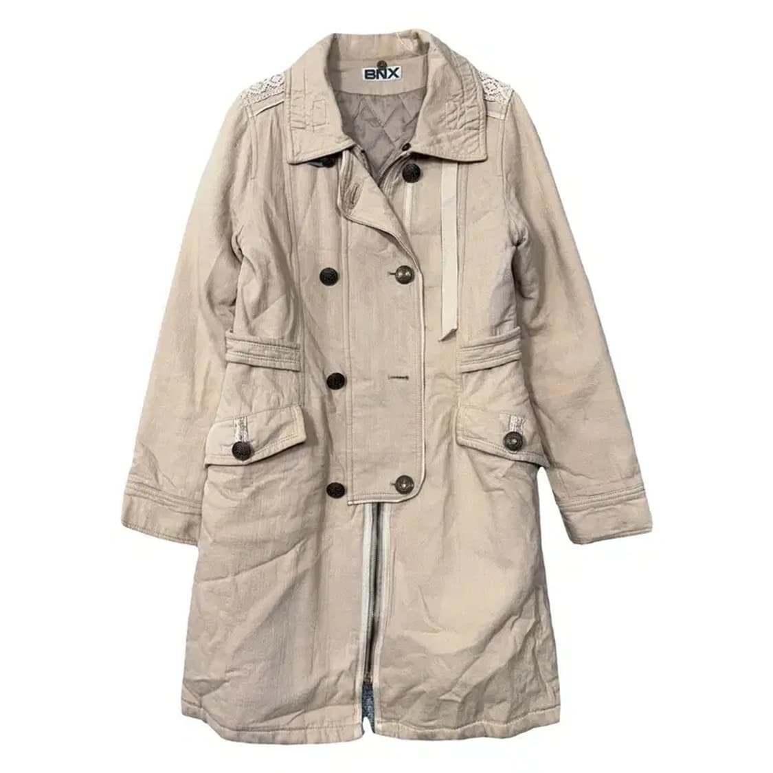 BNX 빈티지 베이지 버튼 사파리 견장 자수 트렌치 코트 S 상품이미지1