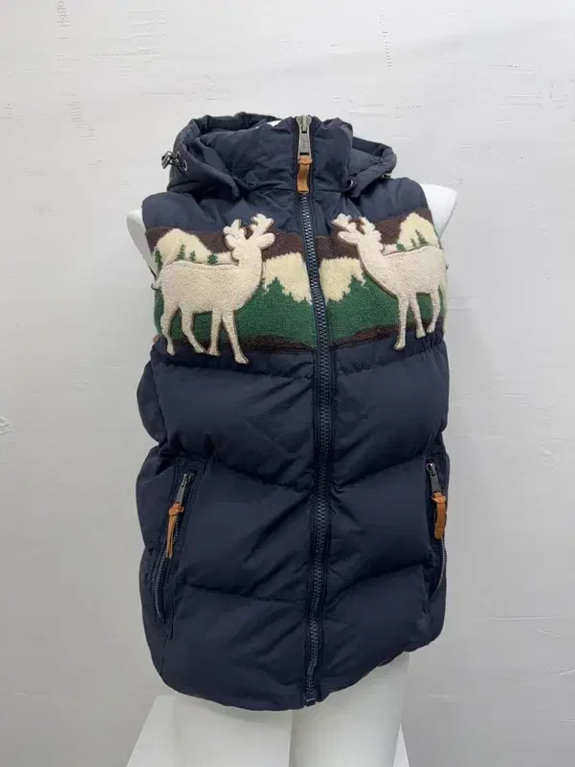 지프 자수 패치 네이비 패딩 조끼 M 상품이미지1