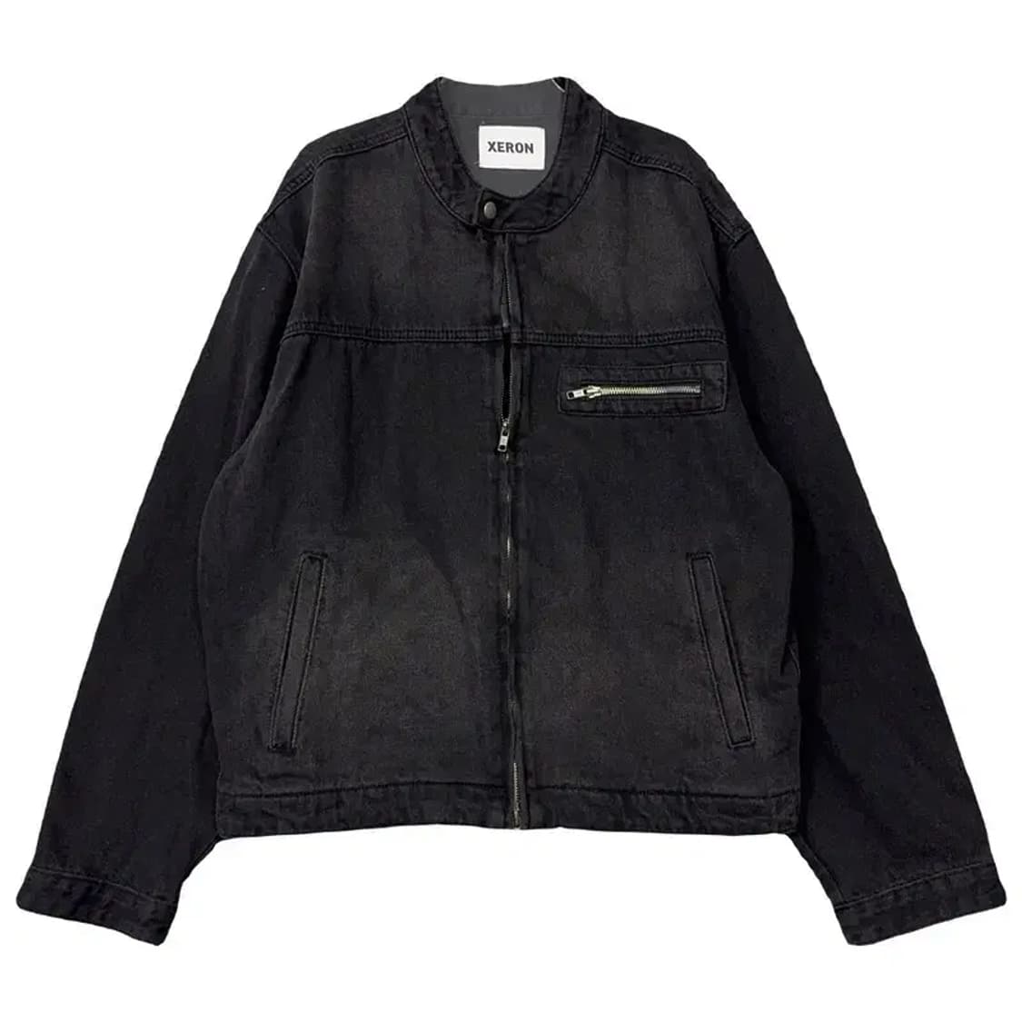 제론 블랙 워싱 데미지 차이나넥 데님 바이커 자켓 F 상품이미지1