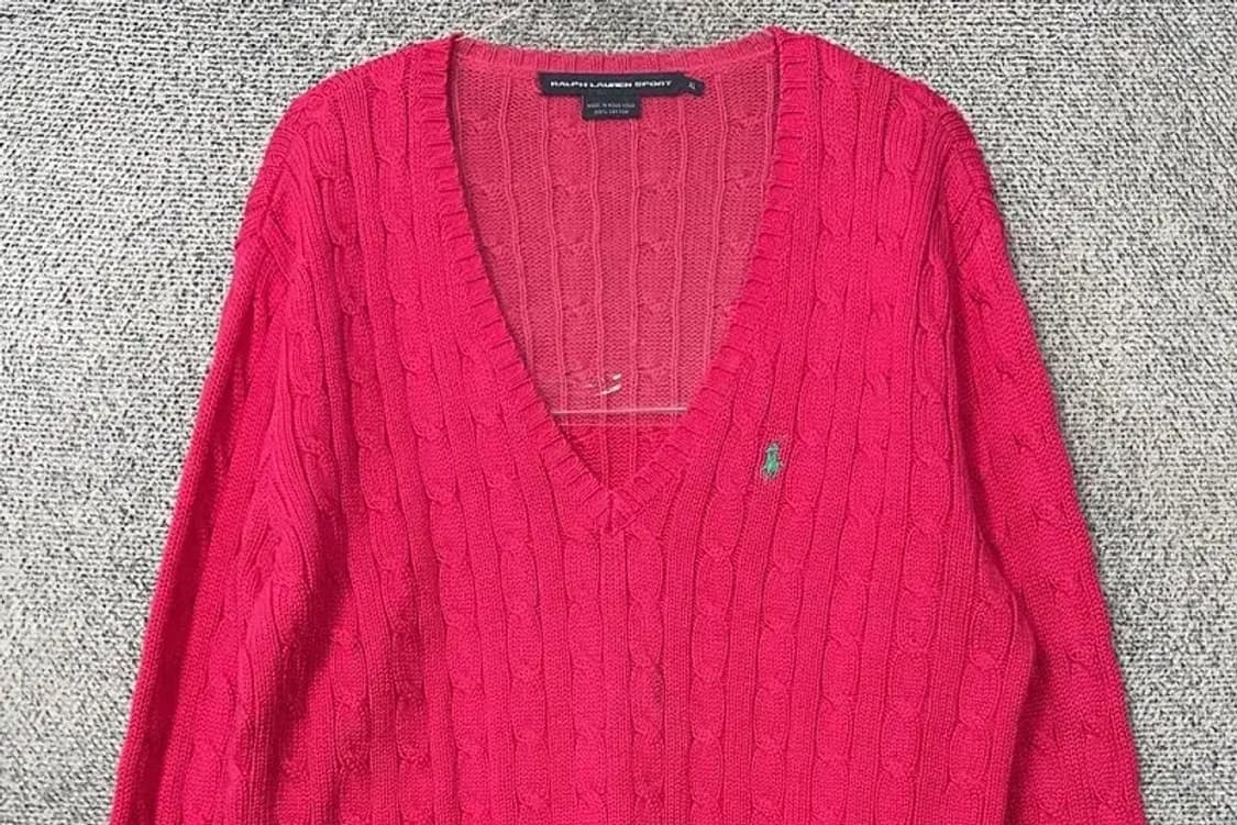 폴로 랄프로렌 핑크 브이넥 꽈배기 니트 XL 상품이미지3