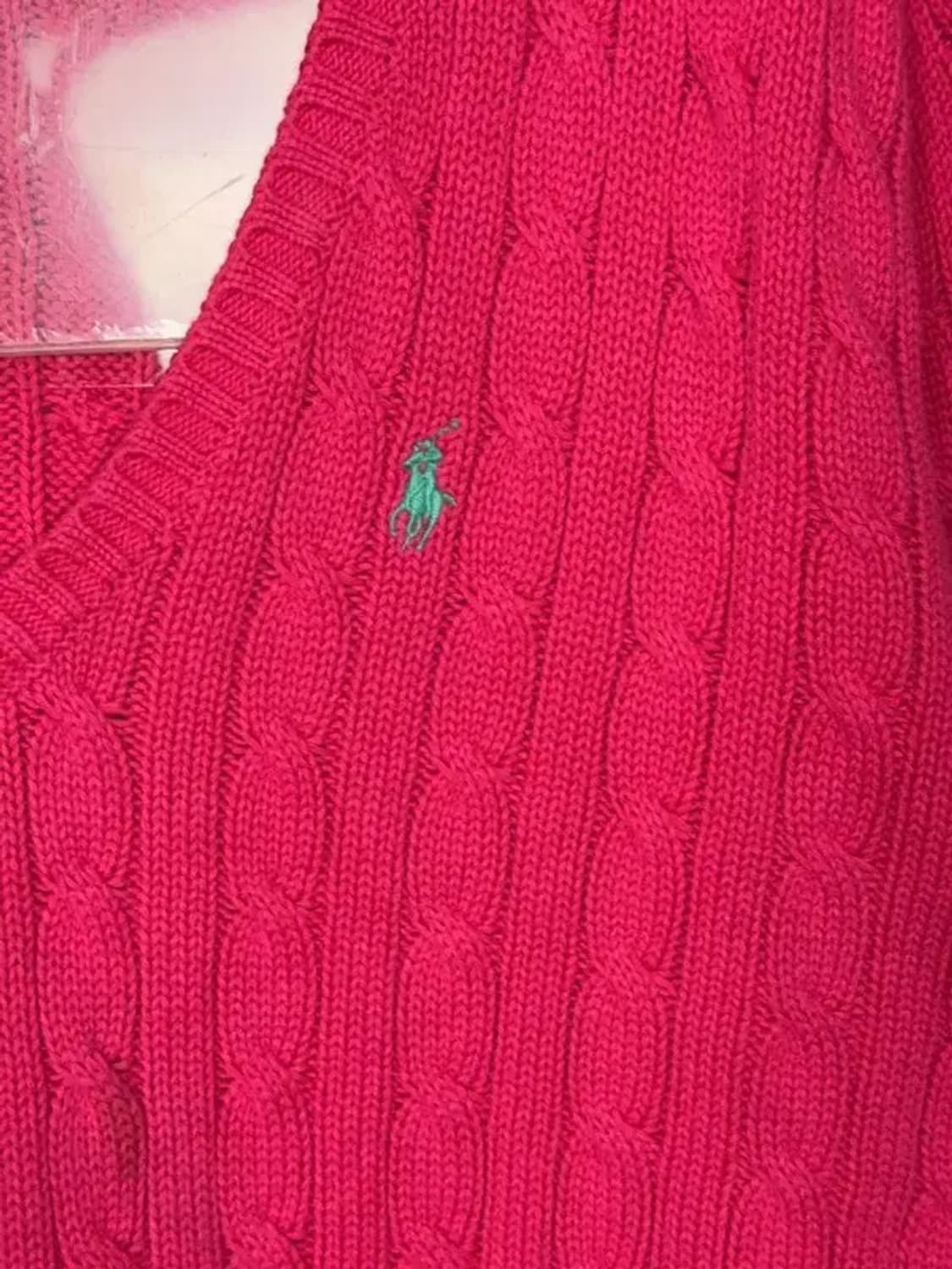 폴로 랄프로렌 핑크 브이넥 꽈배기 니트 XL 상품이미지6