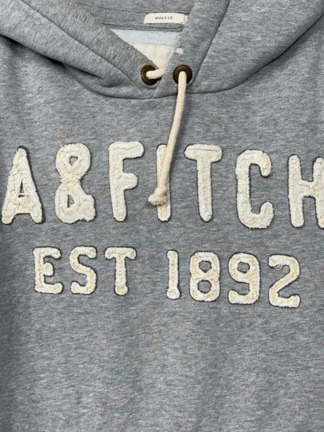 아베크롬비 Y2K 자수 로고 빈티지 라이트 그레이 후드티 MEDIUM 상품이미지5