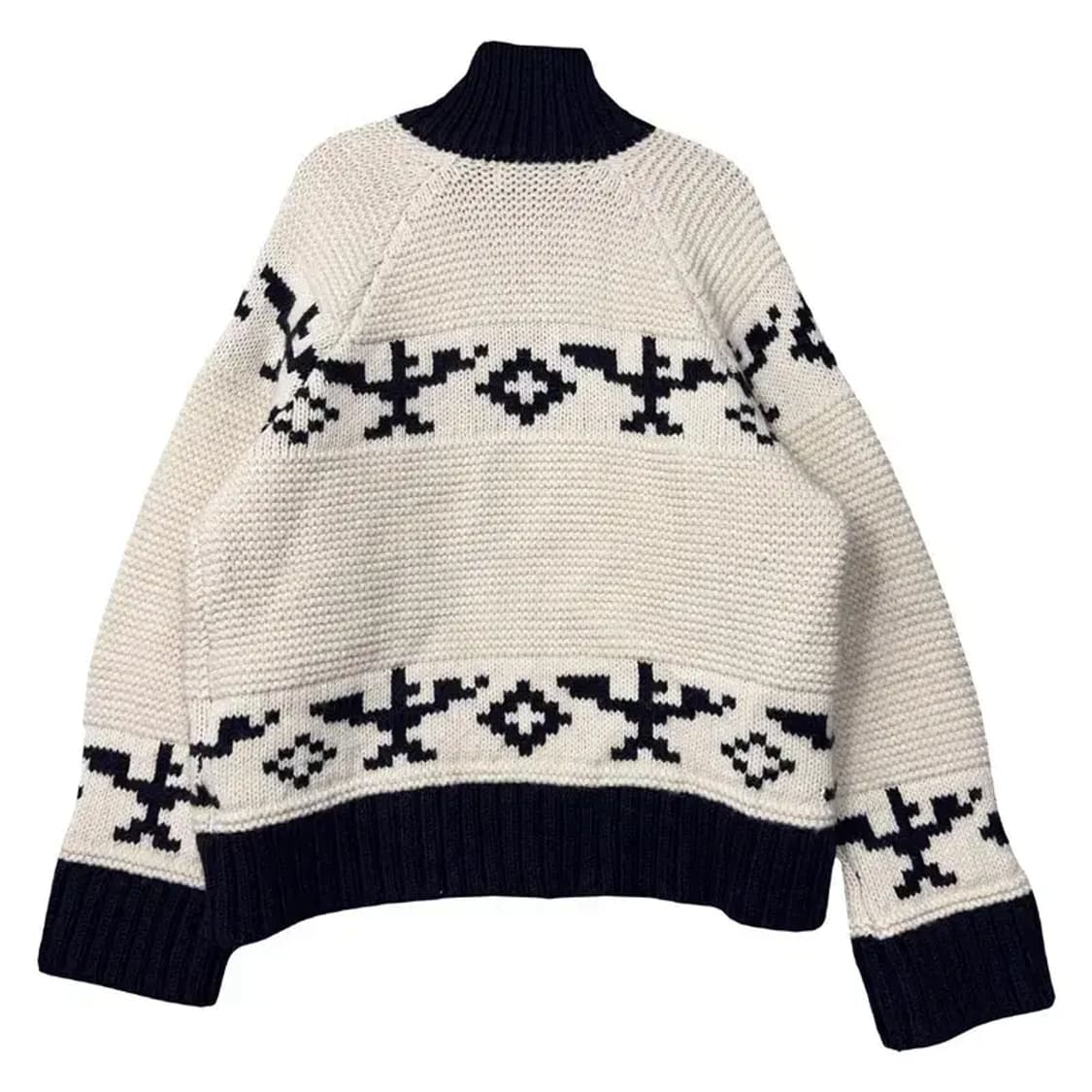 빈티지 패턴 크림 블랙 투톤 니트 집업 FREE 상품이미지2