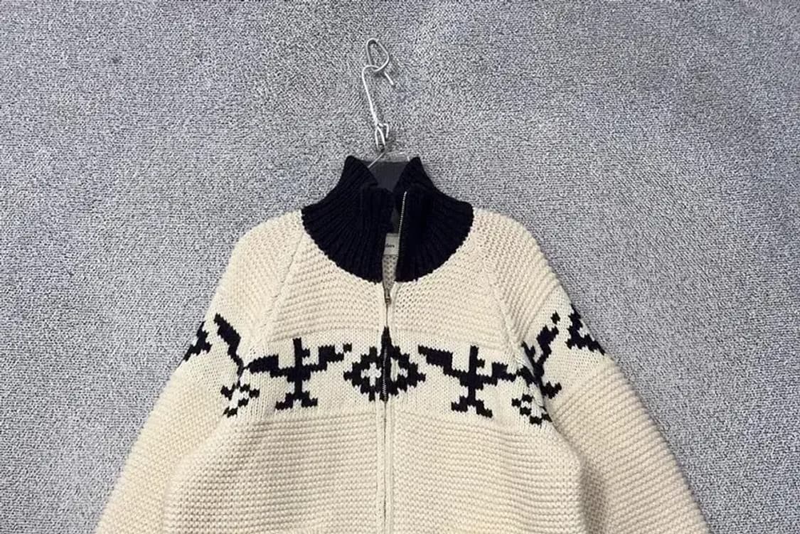 빈티지 패턴 크림 블랙 투톤 니트 집업 FREE 상품이미지3