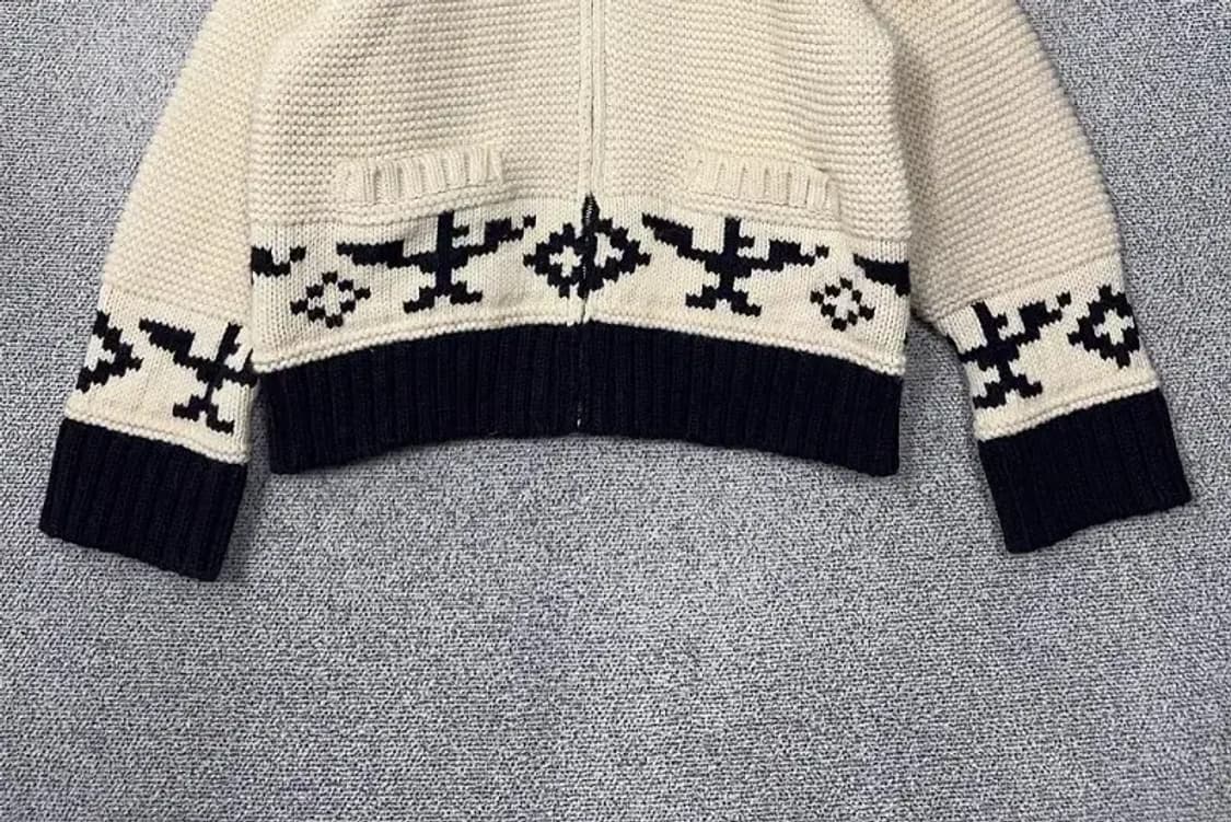 빈티지 패턴 크림 블랙 투톤 니트 집업 FREE 상품이미지4