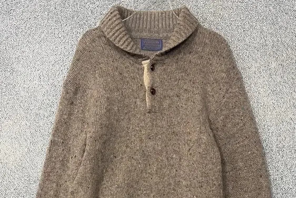 펜들턴 브라운 오트빌 버튼 숄카라 버진 울 니트 M 상품이미지3