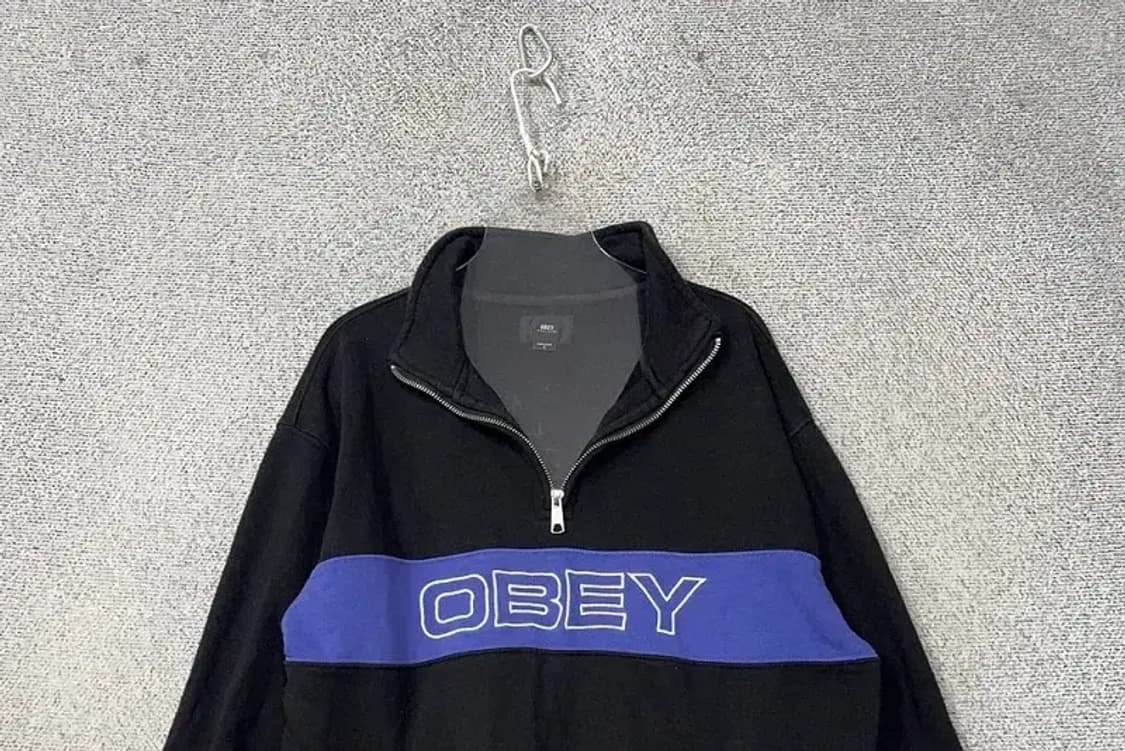 오베이 프린팅 블랙 반집업 맨투맨 S 상품이미지3