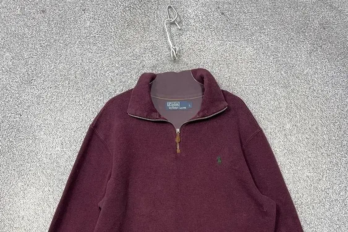 폴로 두산 버건디 반집업 코튼 니트 L 상품이미지3