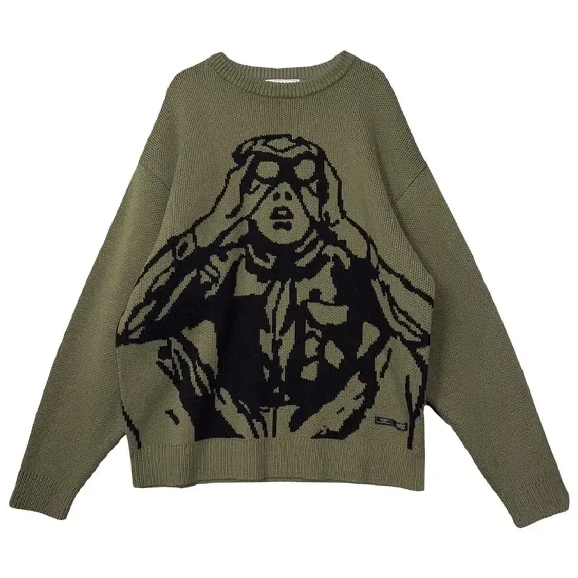 크리틱 빈티지 프린팅 카키 니트 M 상품이미지1