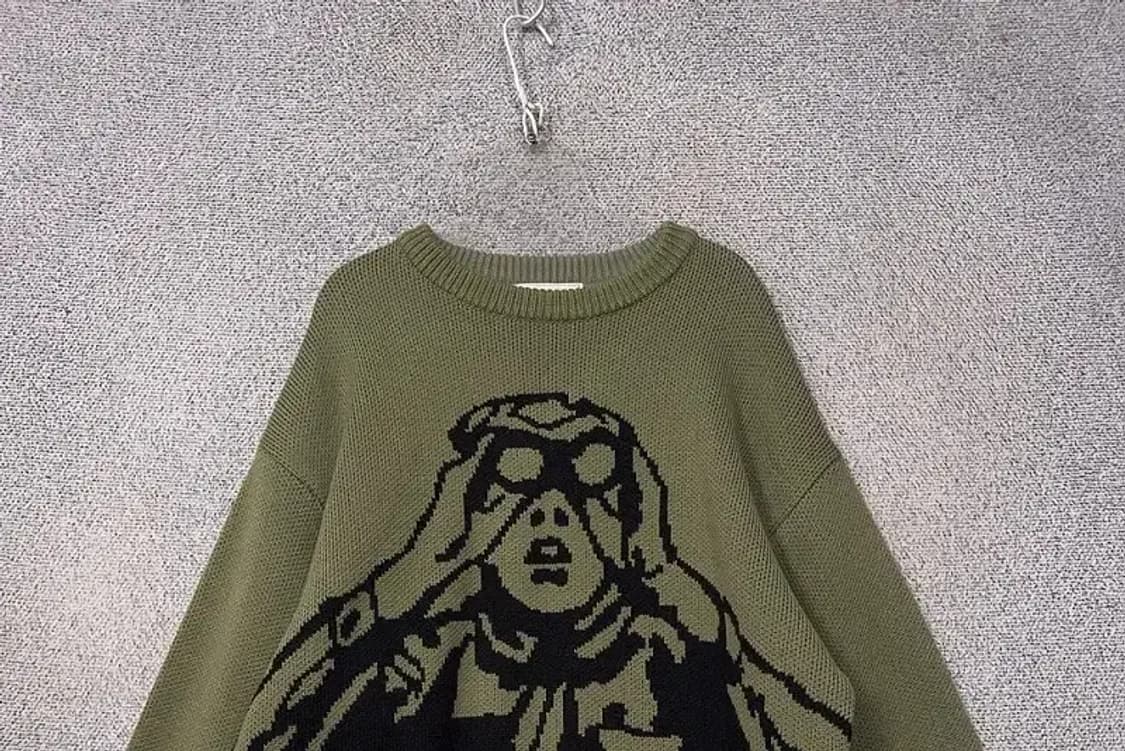 크리틱 빈티지 프린팅 카키 니트 M 상품이미지3