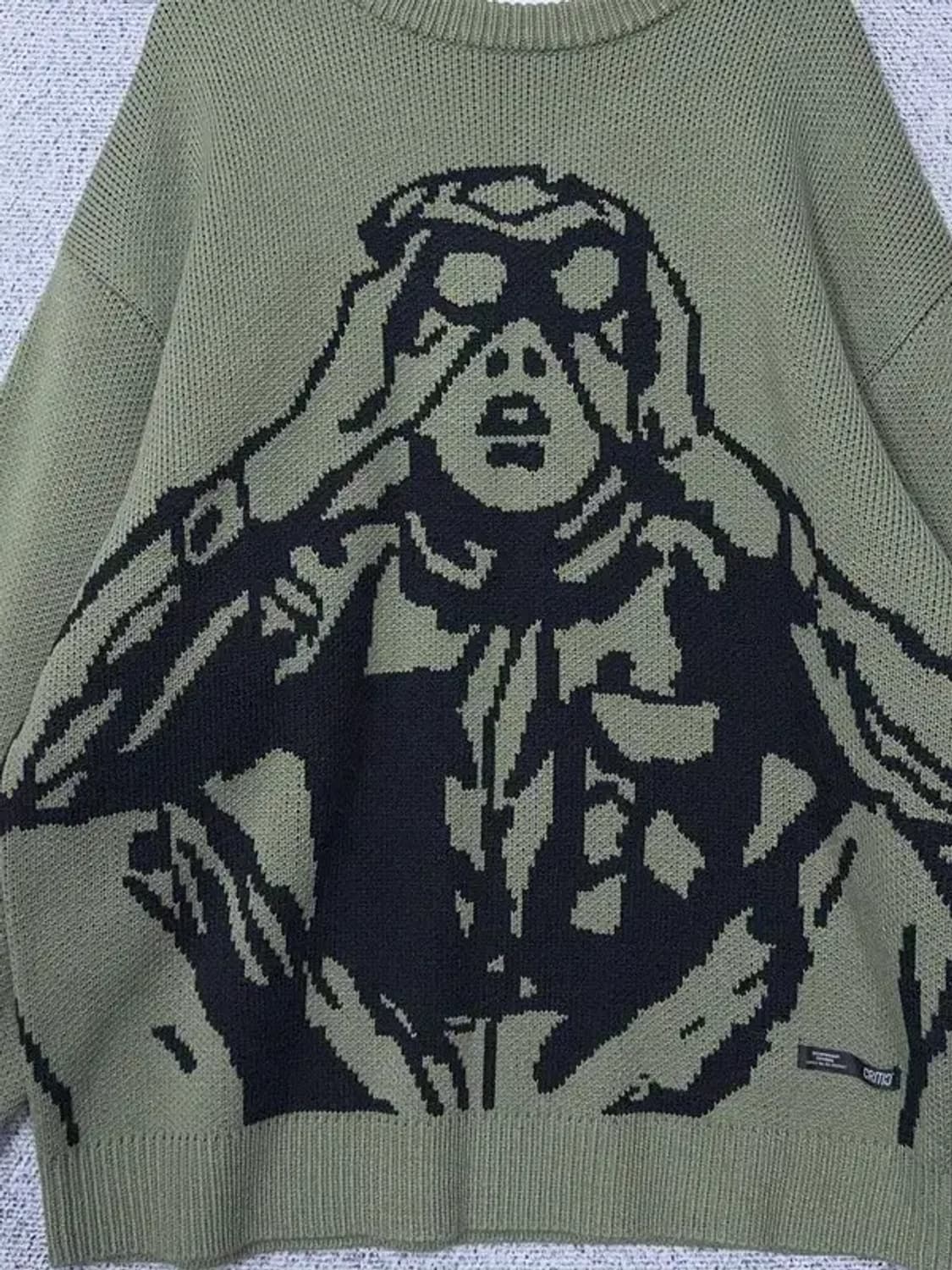 크리틱 빈티지 프린팅 카키 니트 M 상품이미지7