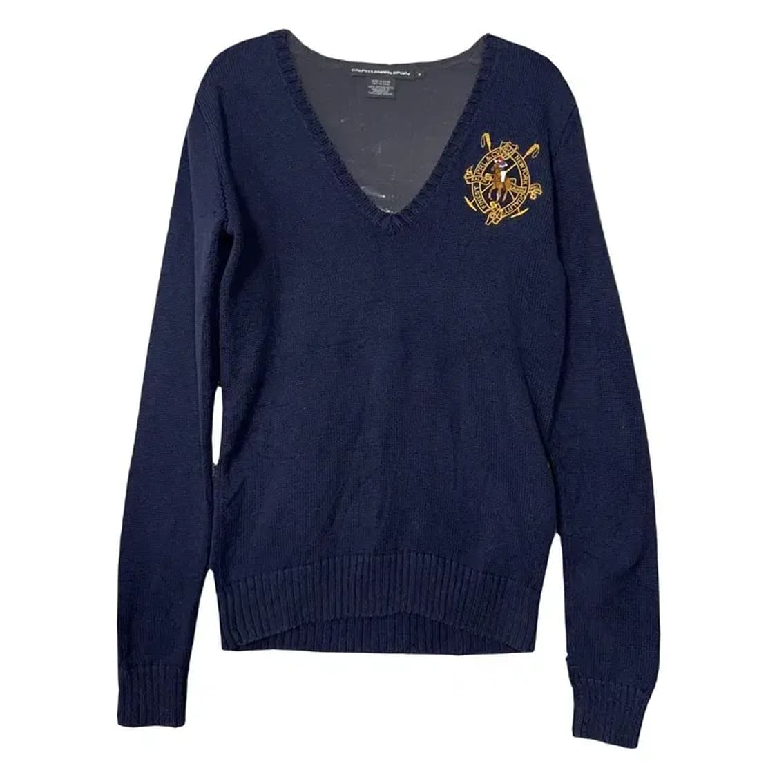폴로 랄프로렌 금장 자수 브이넥 코튼 니트 M 상품이미지1