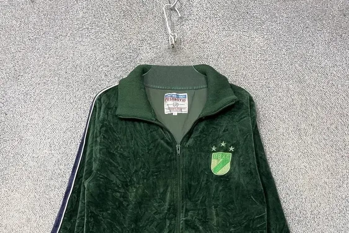 POSHBOYXF 그린 재팬 빈티지 벨벳 트랙탑 집업 저지 L 상품이미지3
