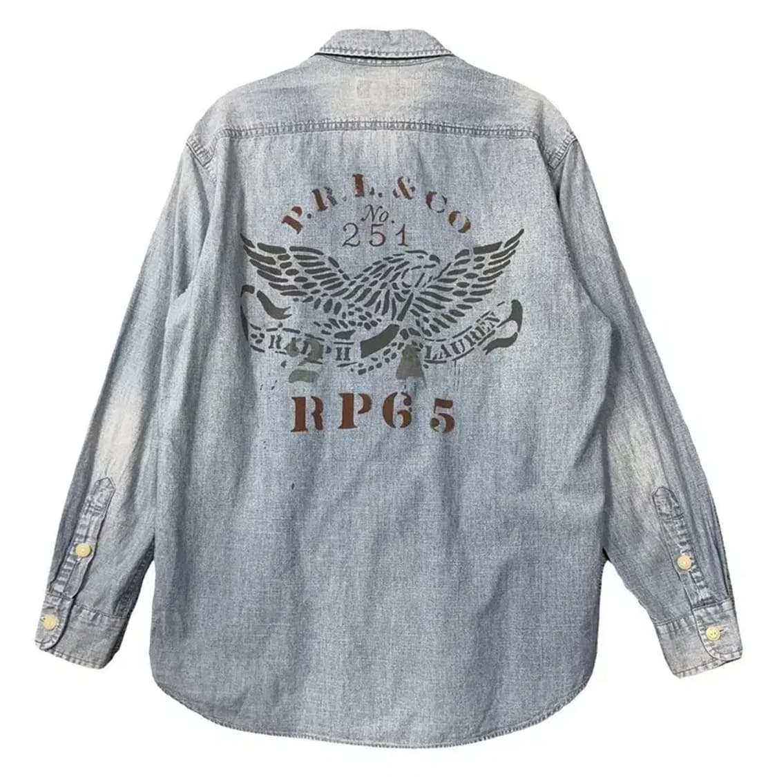 폴로 릴렉스핏 빈티지 백프린팅 워싱 데님 셔츠 S 상품이미지1