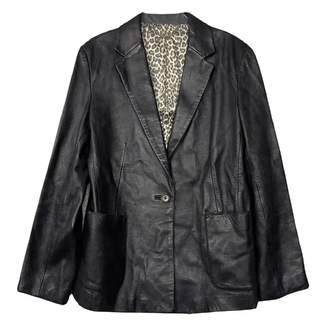 블랙 여성 빈티지 양가죽 원버튼 블레이저 77 상품이미지1