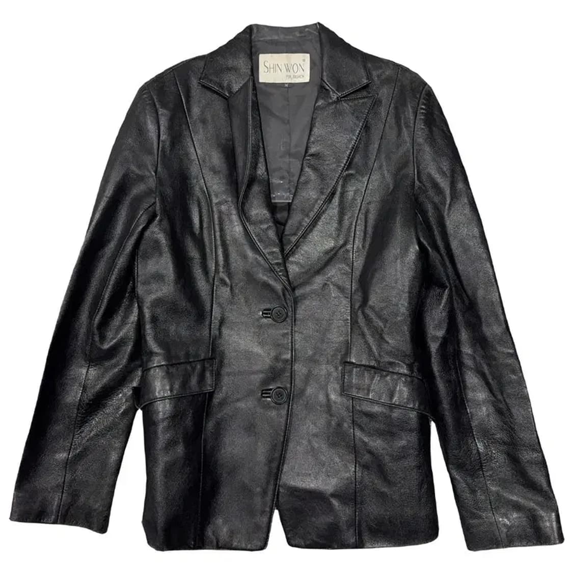 블랙 빈티지 여성 가죽 투버튼 블레이저 M 상품이미지1