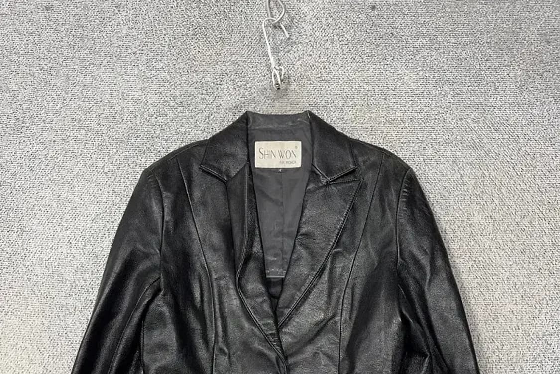 블랙 빈티지 여성 가죽 투버튼 블레이저 M 상품이미지3