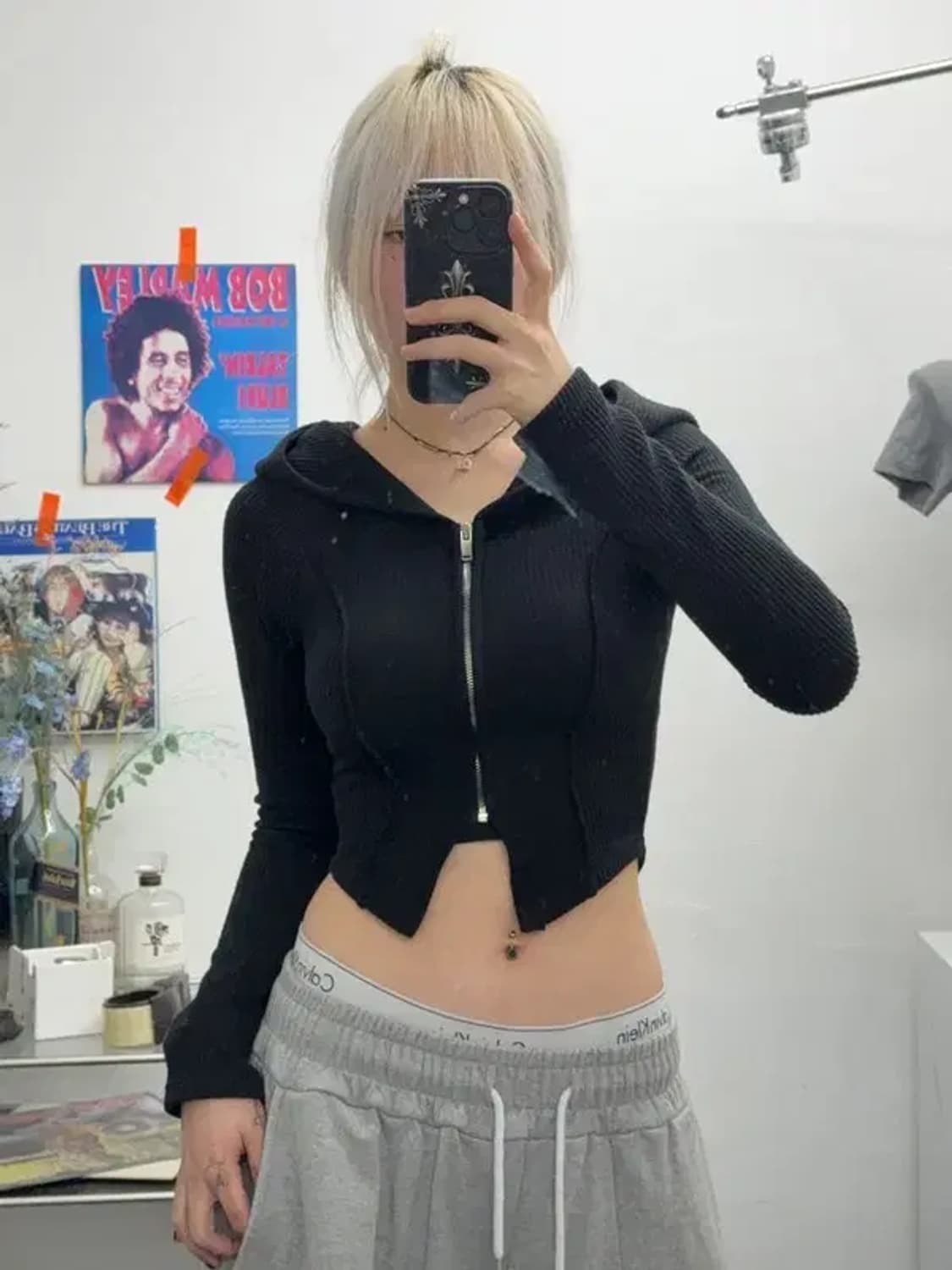 블랙 골지 후드집업 S 상품이미지1