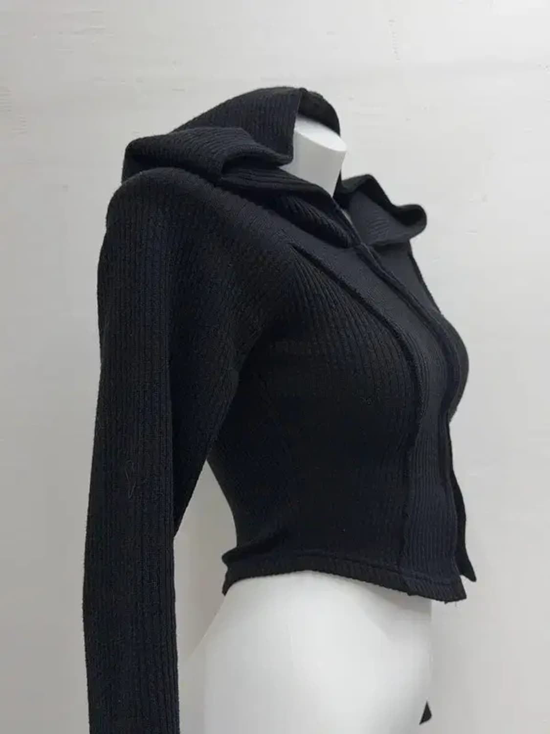 블랙 골지 후드집업 S 상품이미지3