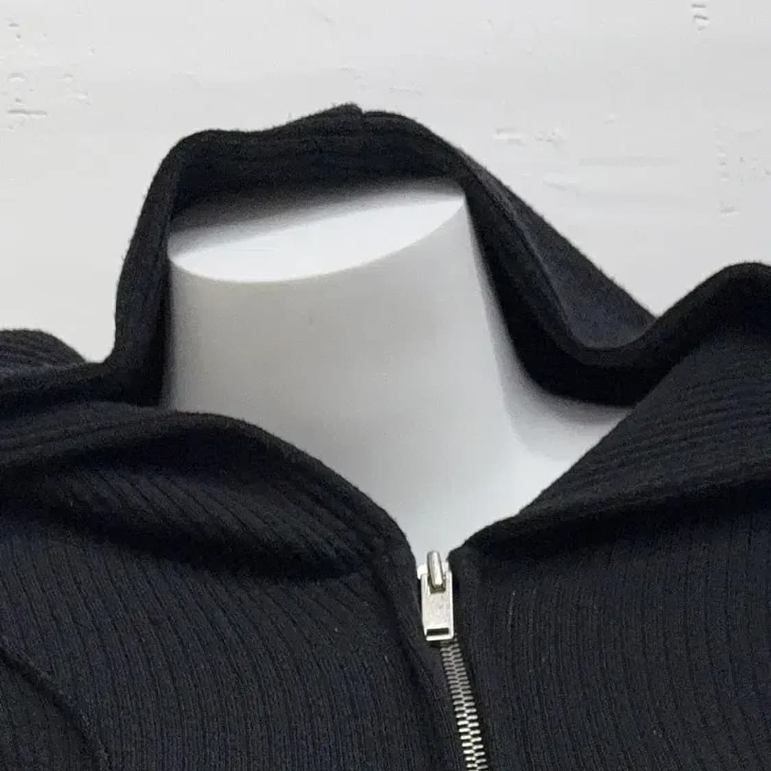 블랙 골지 후드집업 S 상품이미지4