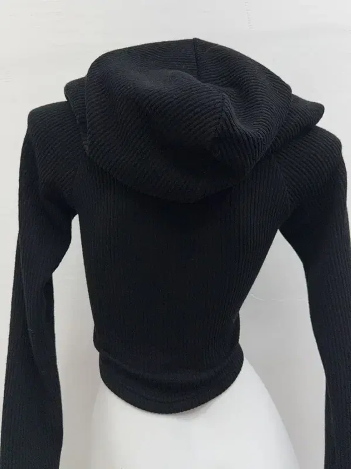 블랙 골지 후드집업 S 상품이미지6