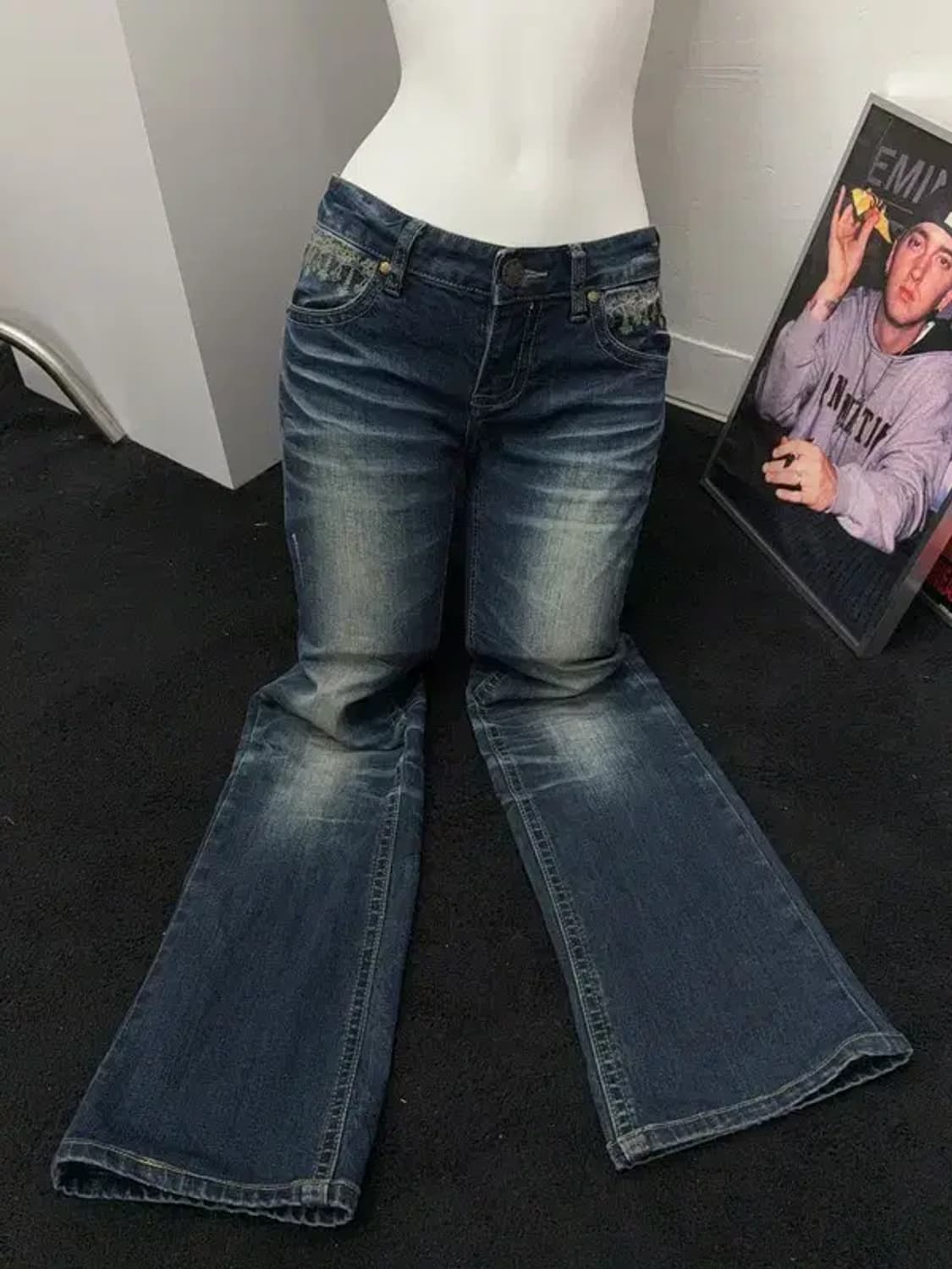 네이비 백자수 부츠컷 청바지 27 상품이미지2