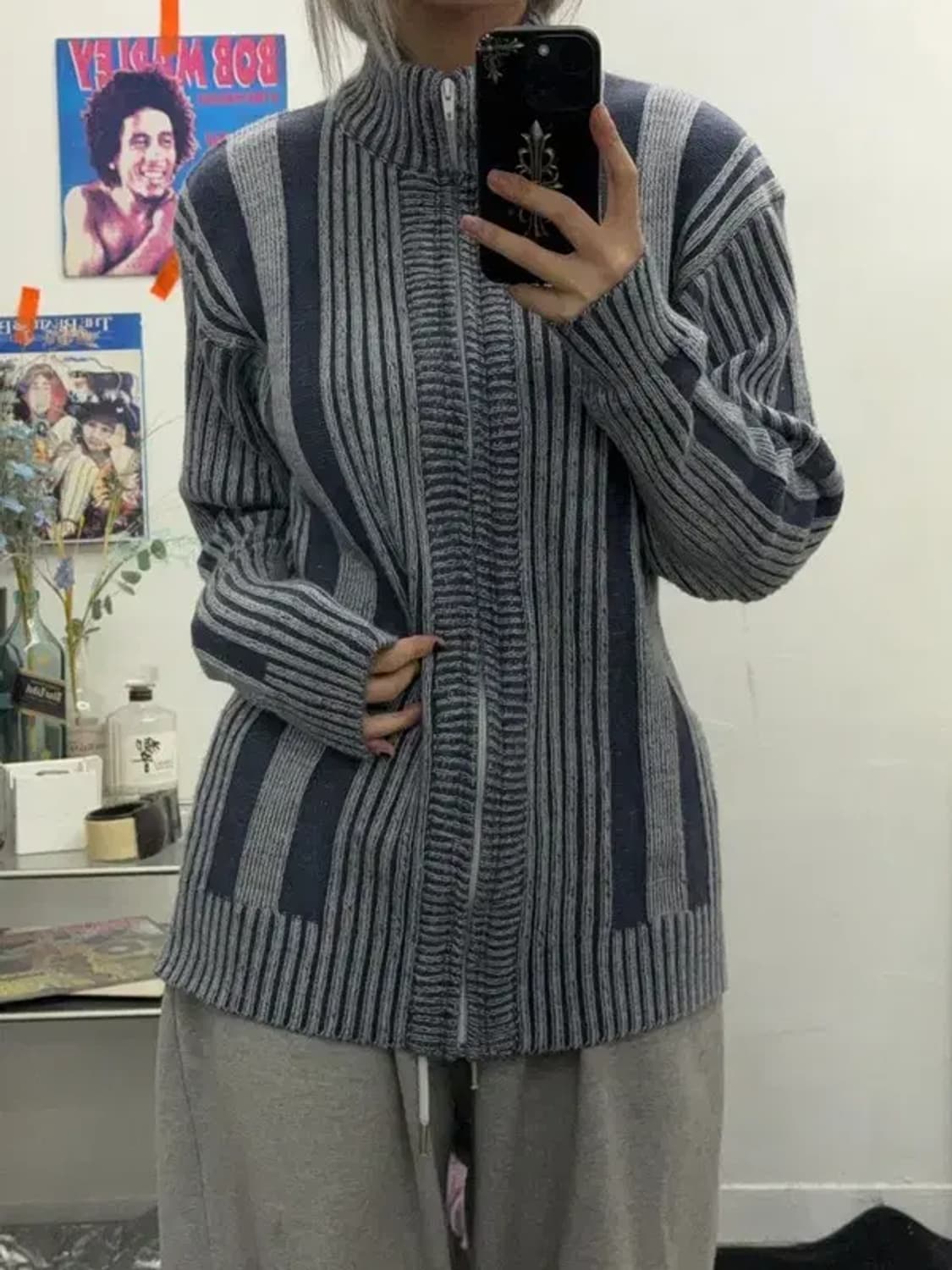 스트라이프 블루 집업 L 상품이미지1