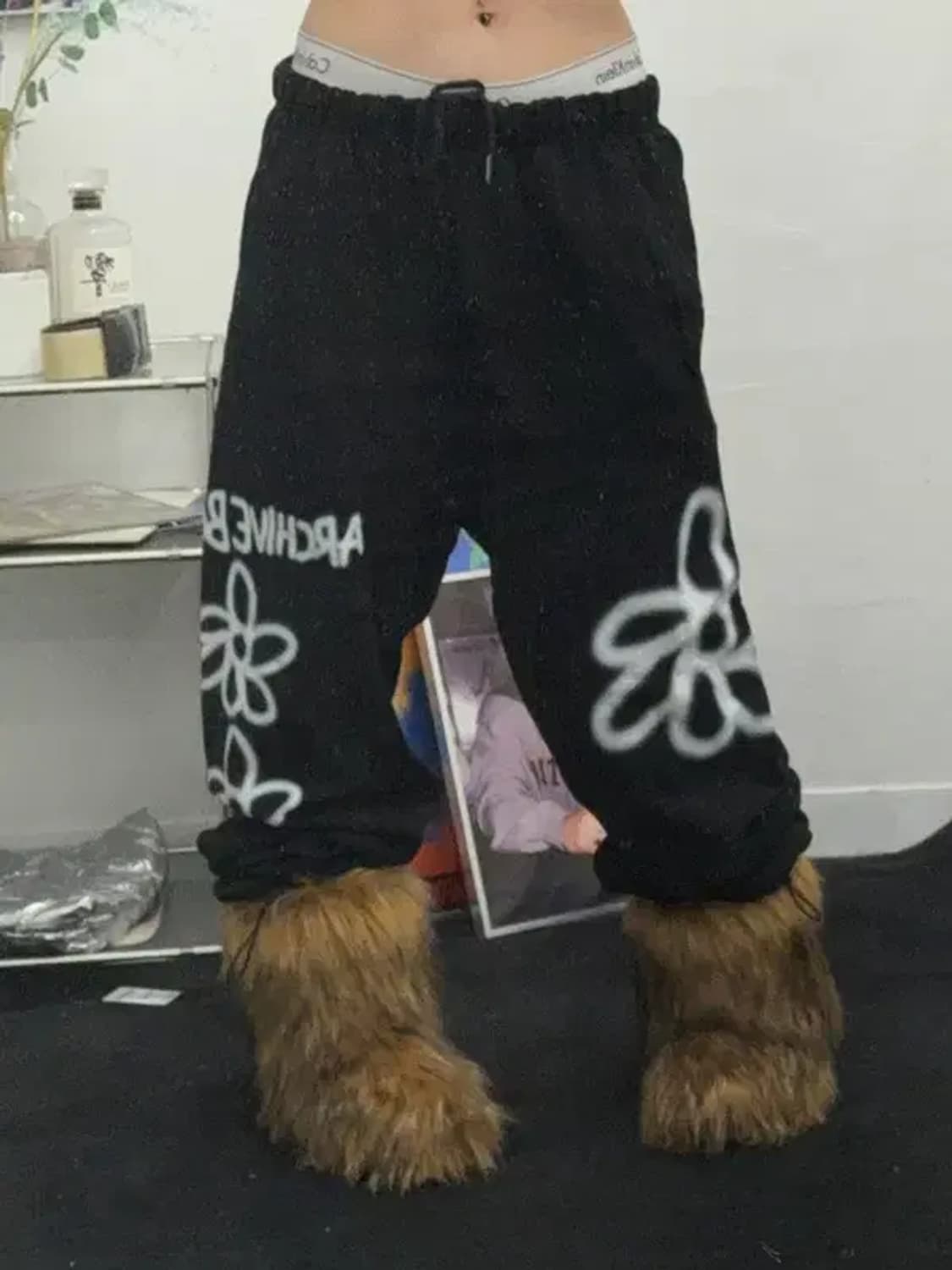 아카이브 볼드 프린팅 블랙 밴딩 팬츠 L 상품이미지1