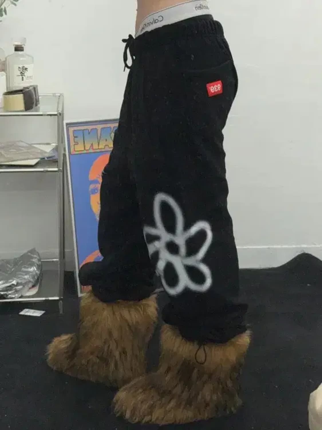 아카이브 볼드 프린팅 블랙 밴딩 팬츠 L 상품이미지3