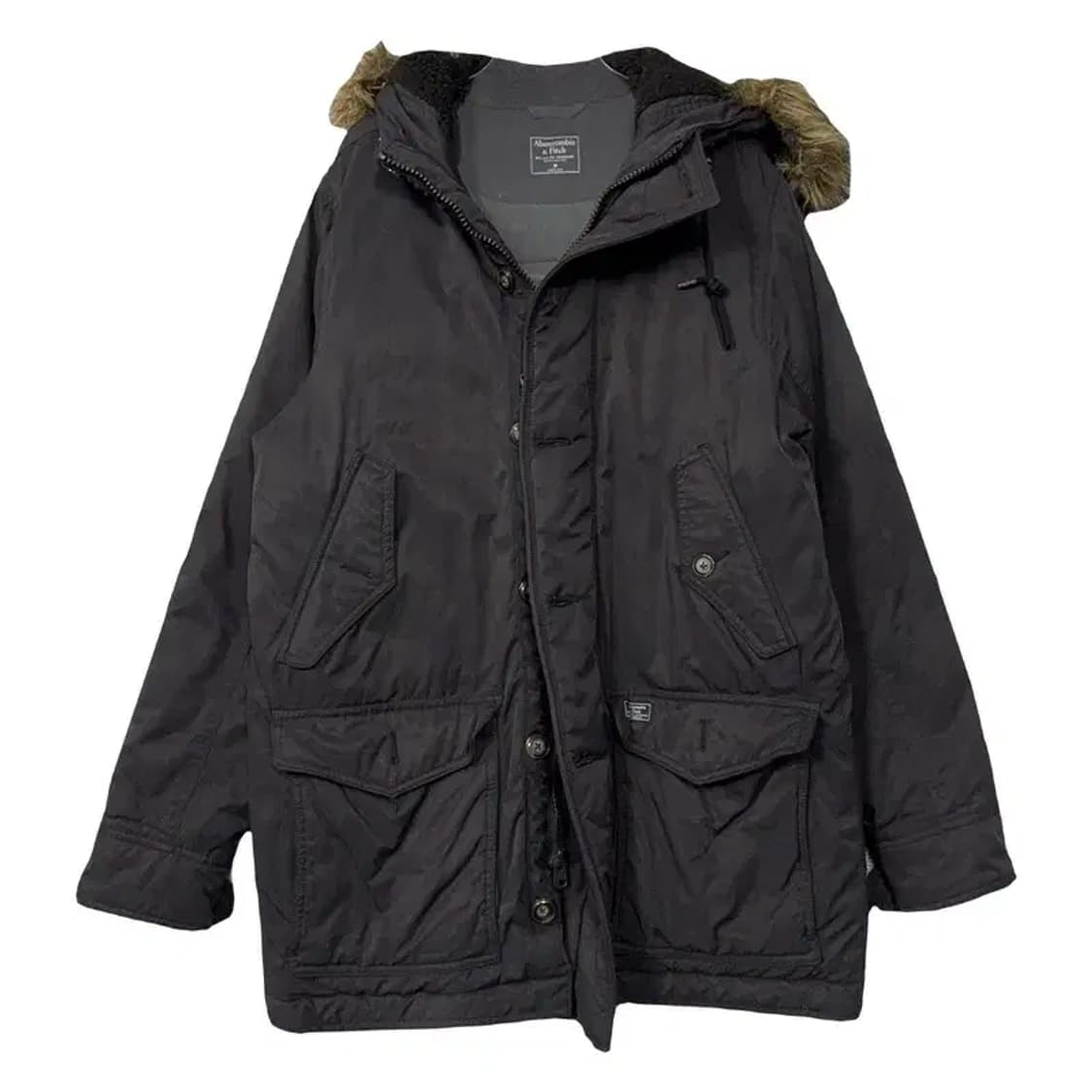 아베크롬비 블랙 후드 퍼 파카 패딩 M 상품이미지1