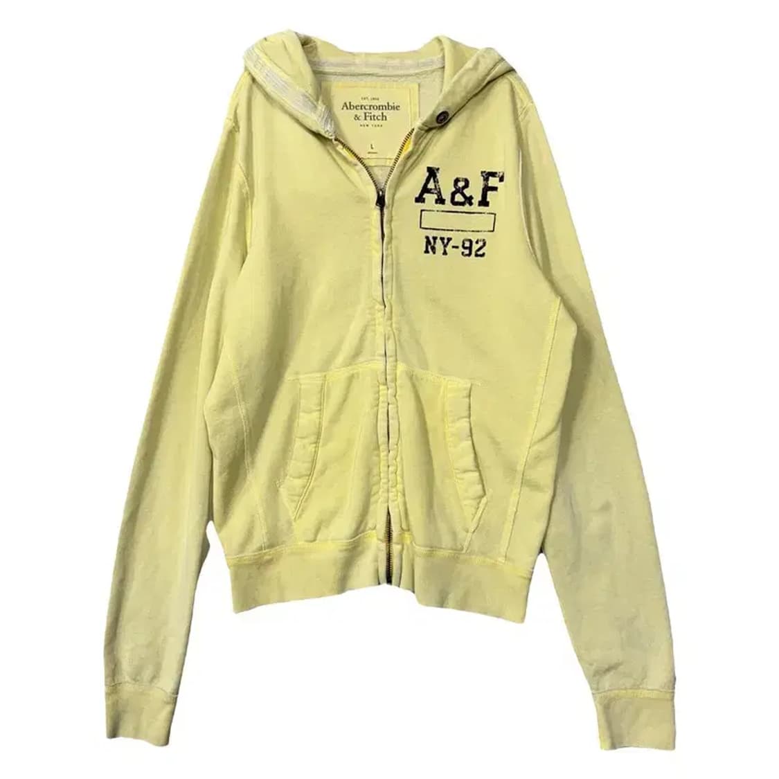 아베크롬비 y2k 자수 로고 옐로우 후드 집업 L 상품이미지1