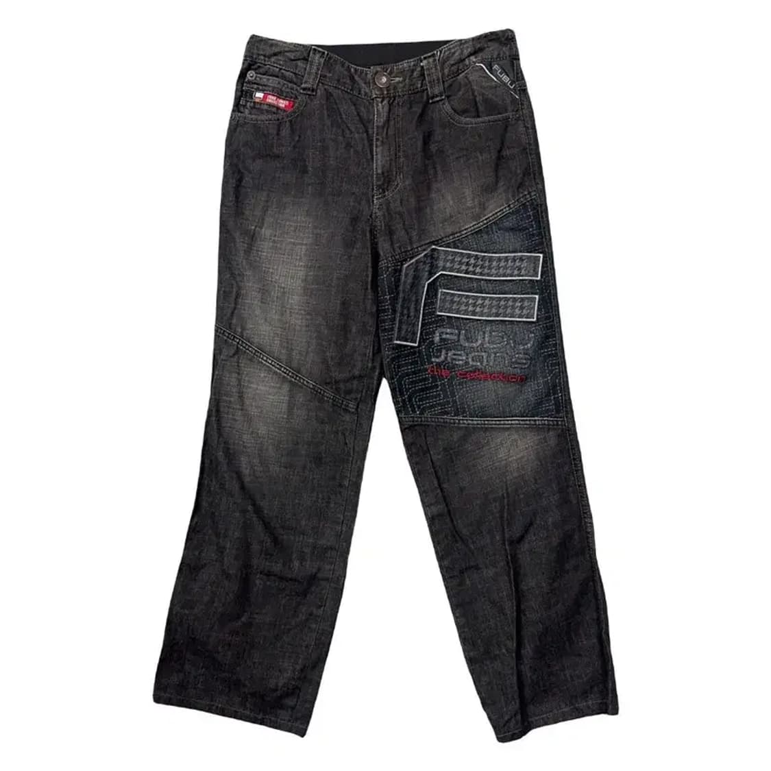 푸부 Y2K 흑청 워싱 디테일 데님팬츠 76 상품이미지1