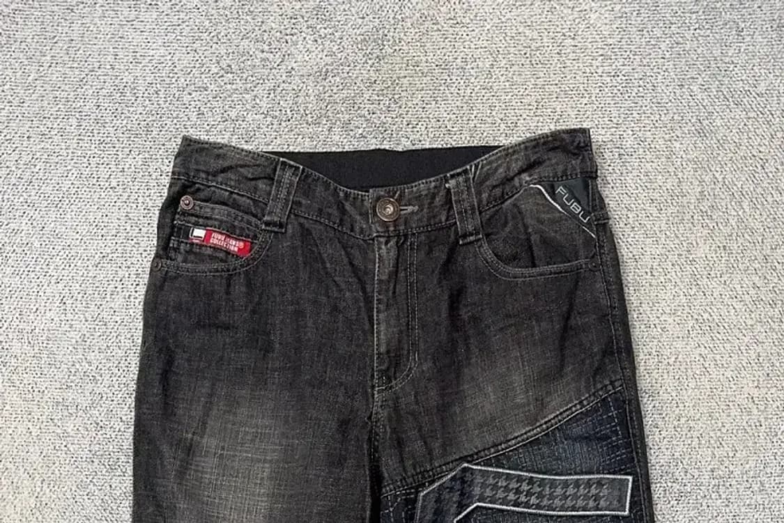 푸부 Y2K 흑청 워싱 디테일 데님팬츠 76 상품이미지3