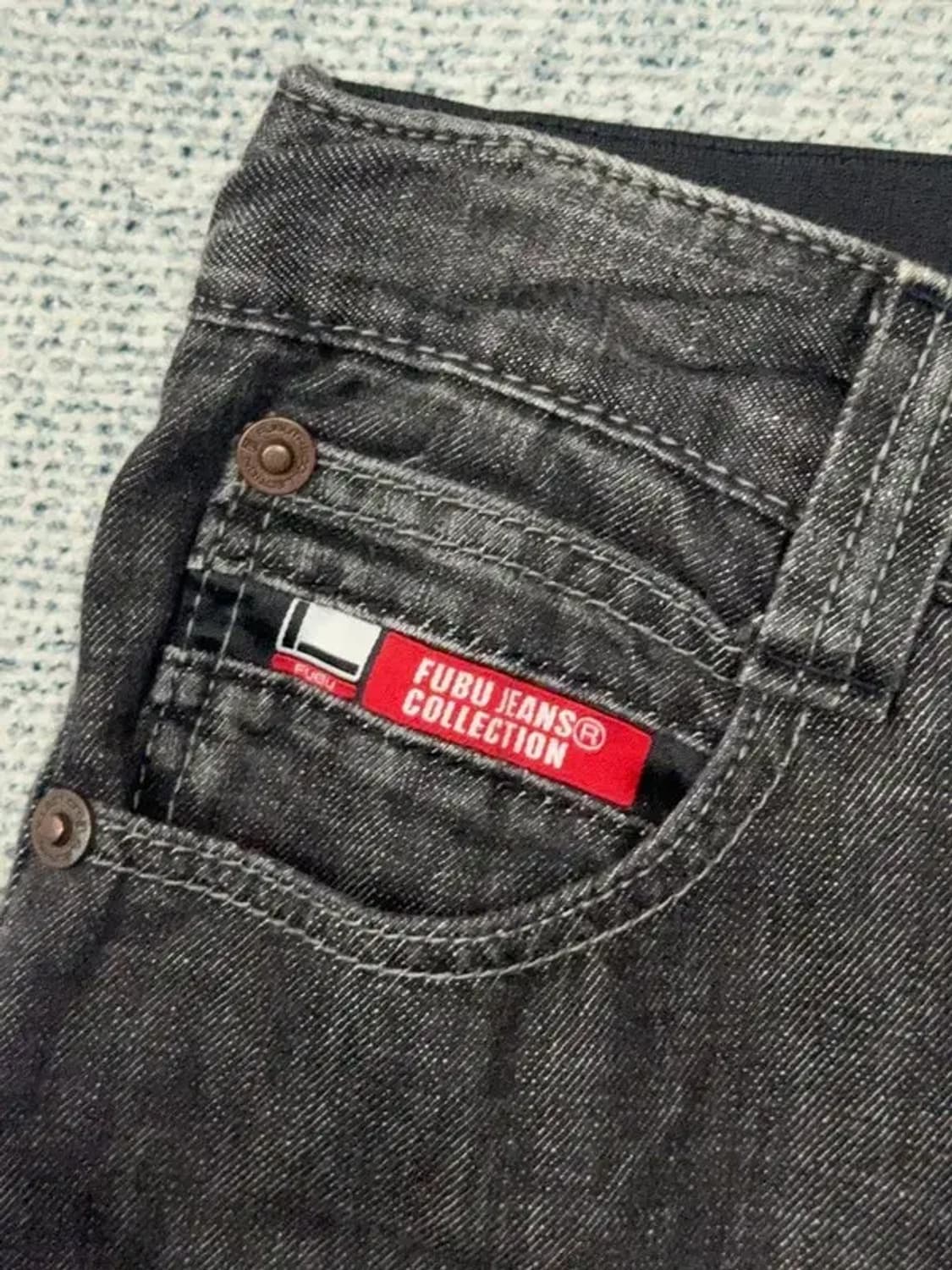 푸부 Y2K 흑청 워싱 디테일 데님팬츠 76 상품이미지7