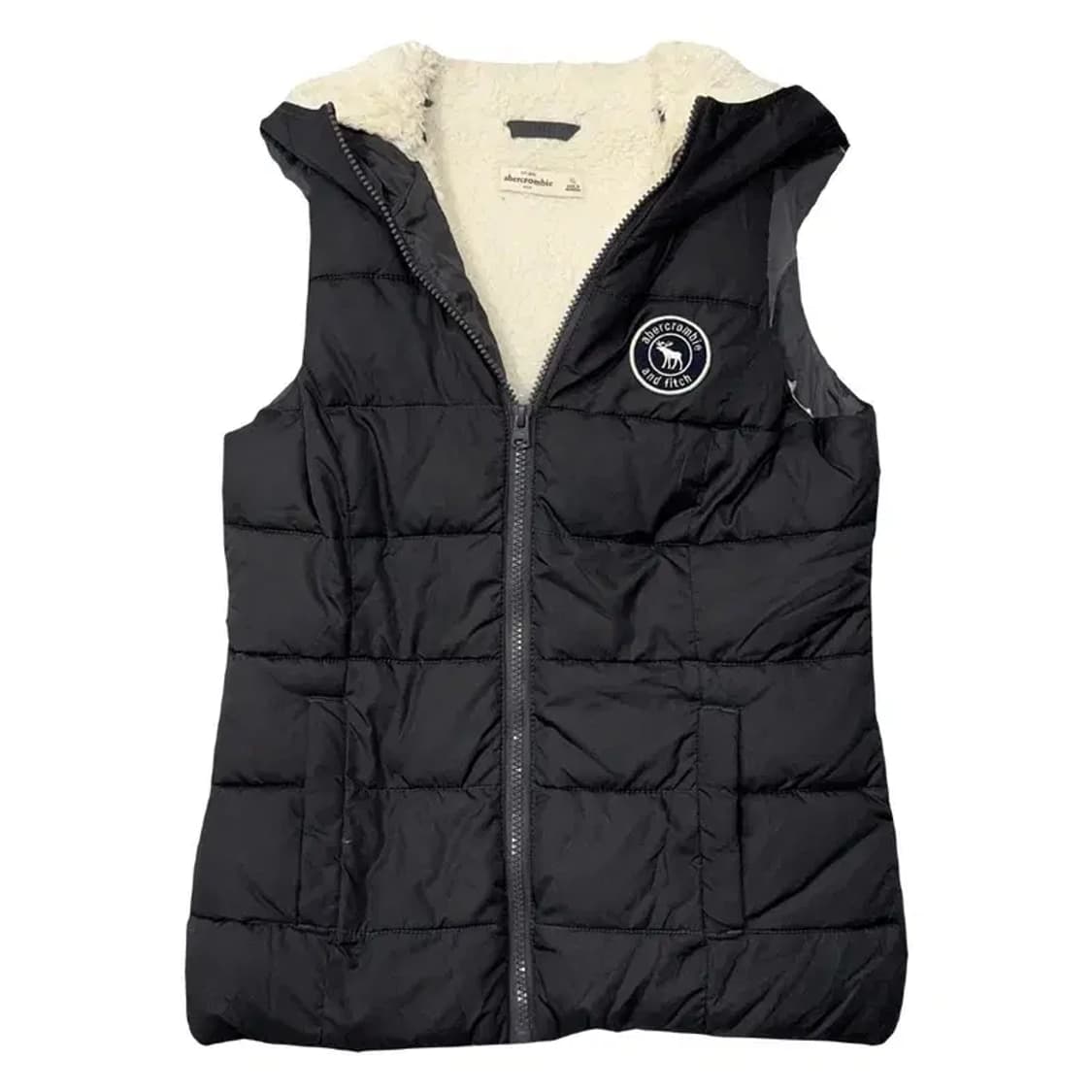 아베크롬비 블랙 자수 로고 양털 패딩 조끼 S 상품이미지1