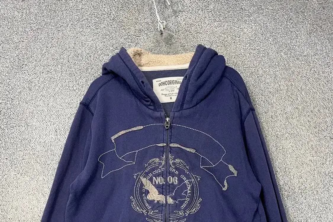 DOHC 빈티지 Y2K 프린팅 네이비 양털 후드 집업 M 상품이미지3