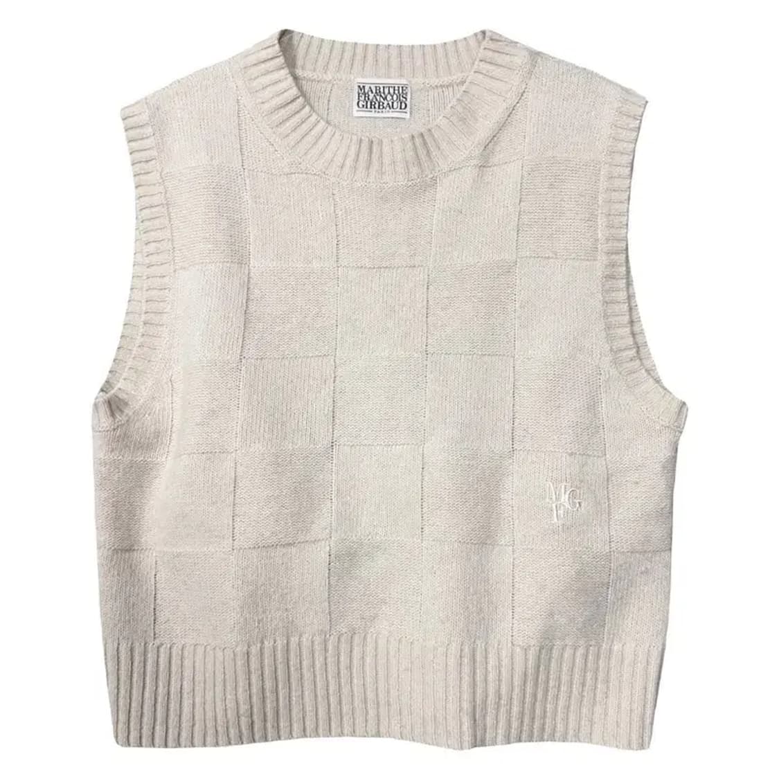 마리떼 프랑소와 저버 자수 로고 크림 니트 조끼 OS 상품이미지1