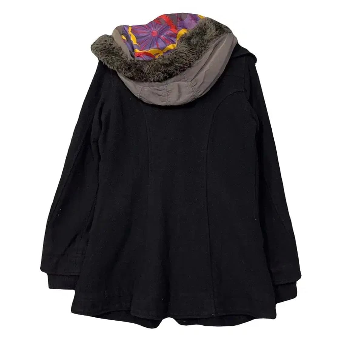 디젤 블랙 여성 Y2K 스펠 로고 울 후드 코트 XL 상품이미지2