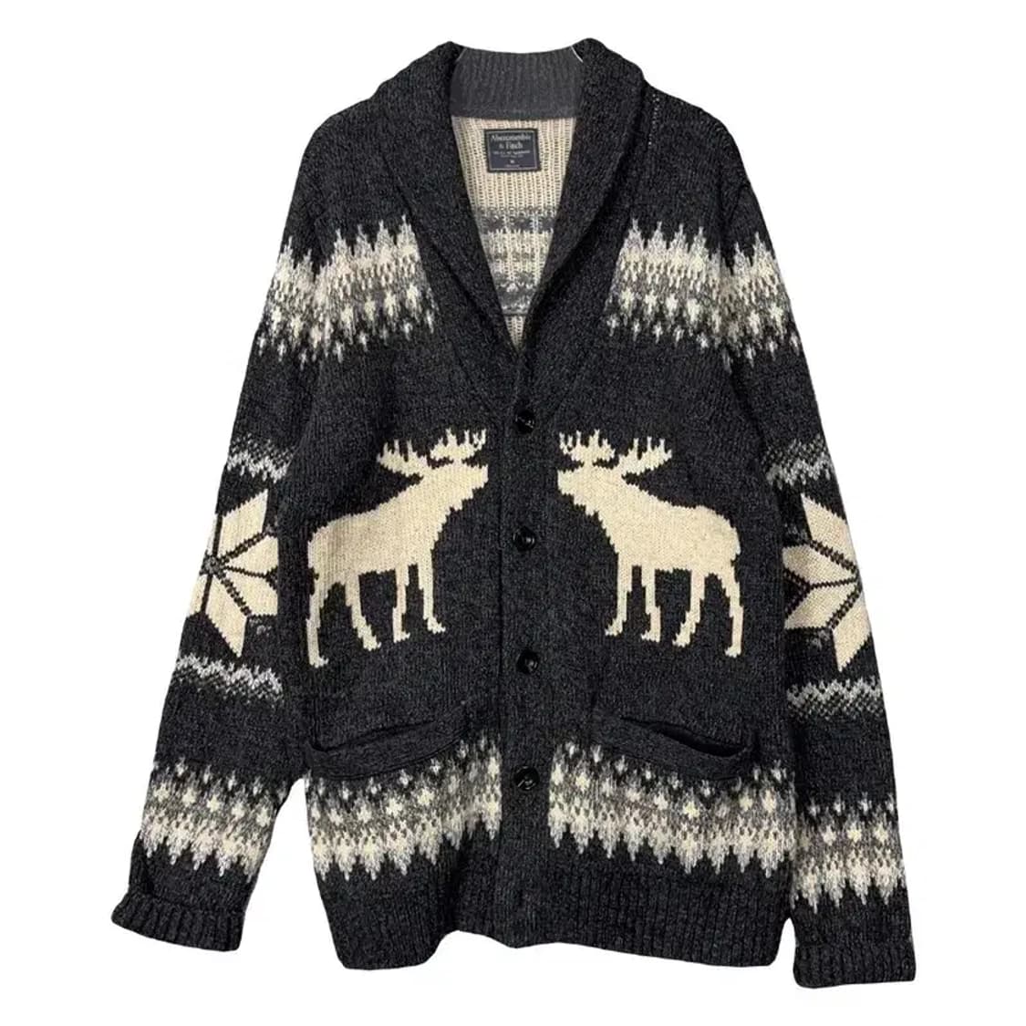 아베크롬비 로고 프린팅 클래식 숄카라 울 니트 가디건 M 상품이미지1