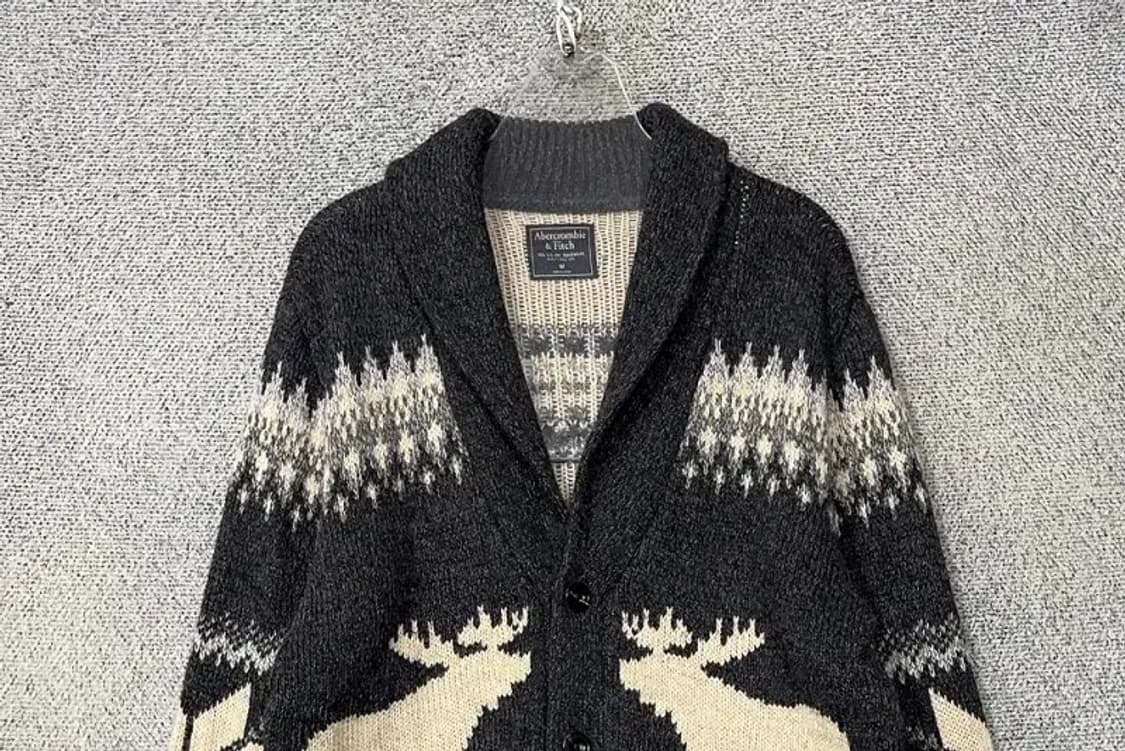 아베크롬비 로고 프린팅 클래식 숄카라 울 니트 가디건 M 상품이미지3